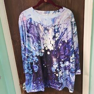 Elegant Blue and Purple Long Sleeve Top